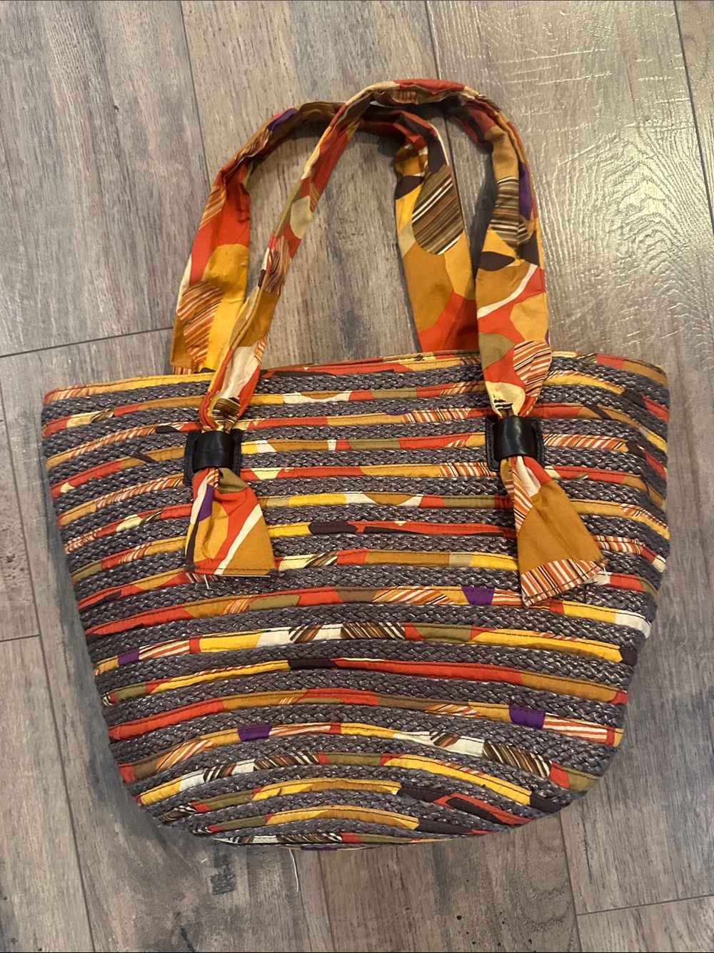 Echo Striped Multicolor Woven Tote Bag with Patterned Handles